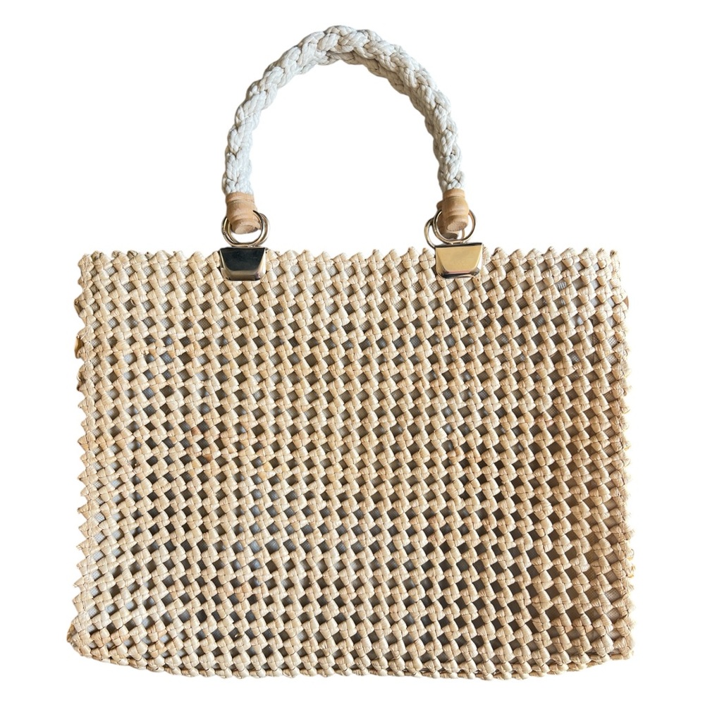Vintage Woven Raffia Large Handbag Rope Handles